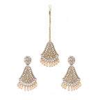 Women's Rose Gold Plated Alloy Kundan Earrings &amp; Mangtikka (White)