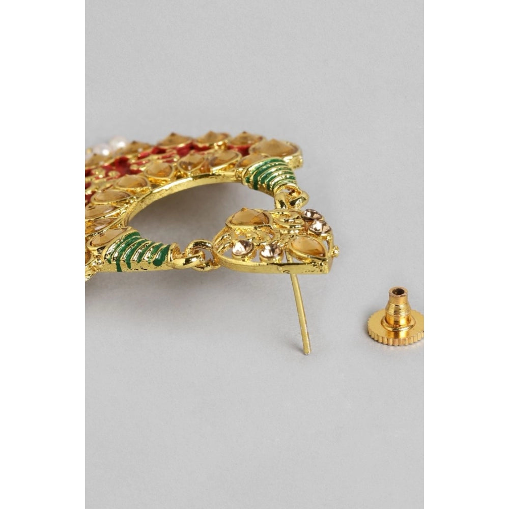 Women's Rose Gold Plated Alloy Earrings (Red &amp; Green)