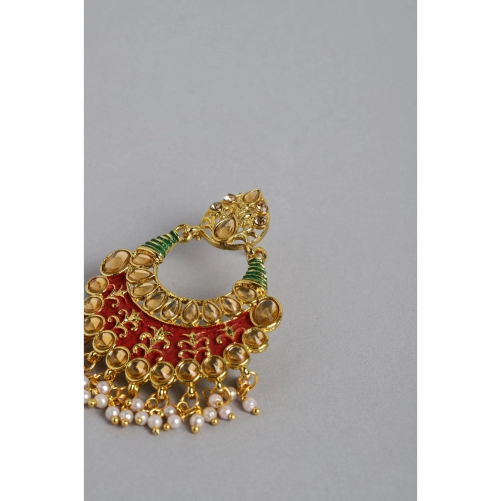 Women's Rose Gold Plated Alloy Earrings (Red &amp; Green)