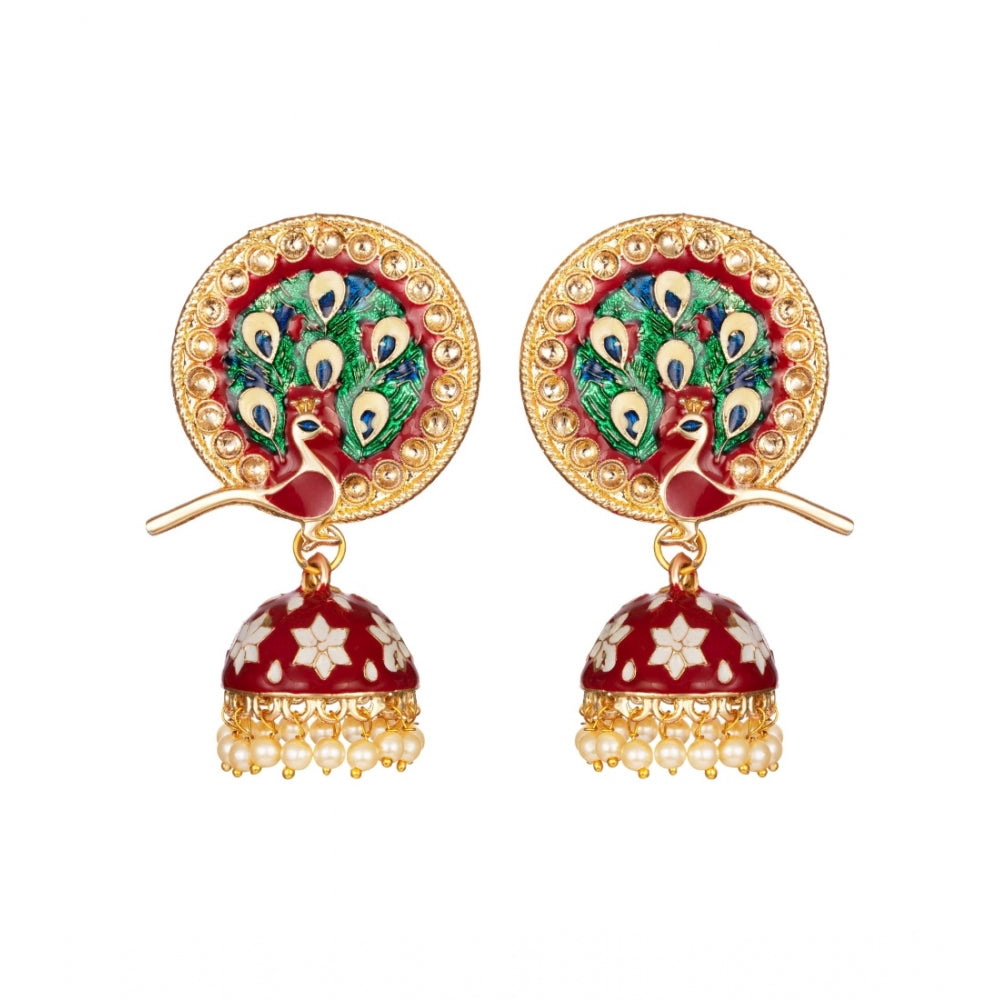 Women's Rose Gold Plated Alloy Earrings (Maroon)