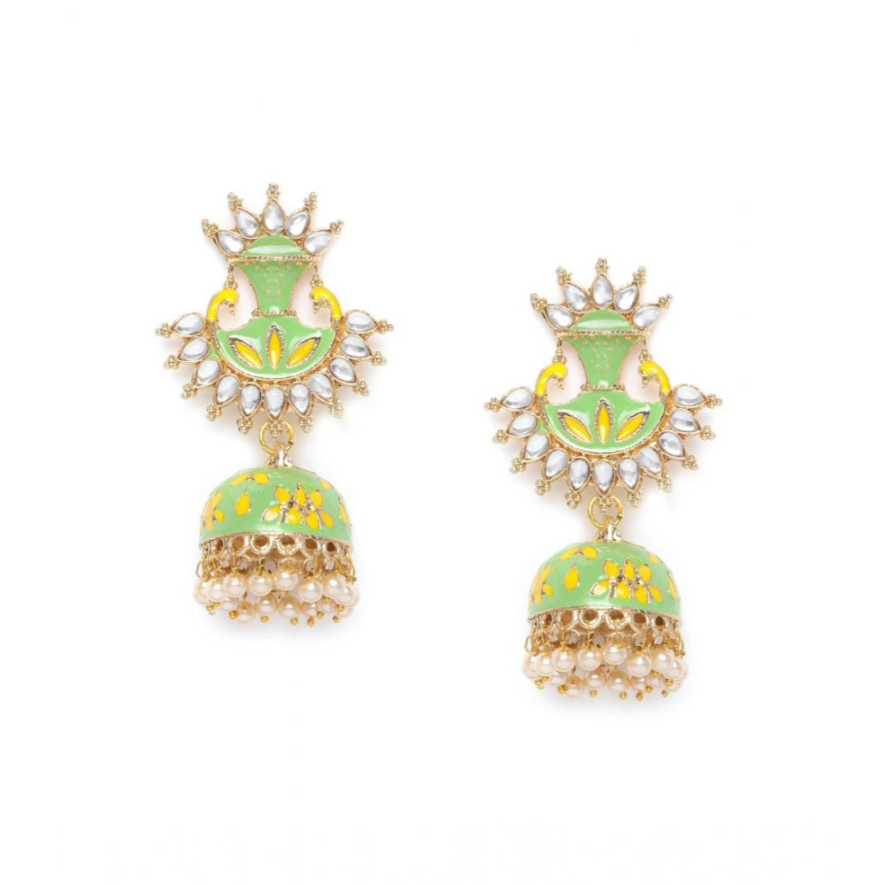 Women's Rose Gold Plated Alloy Earrings (Green)