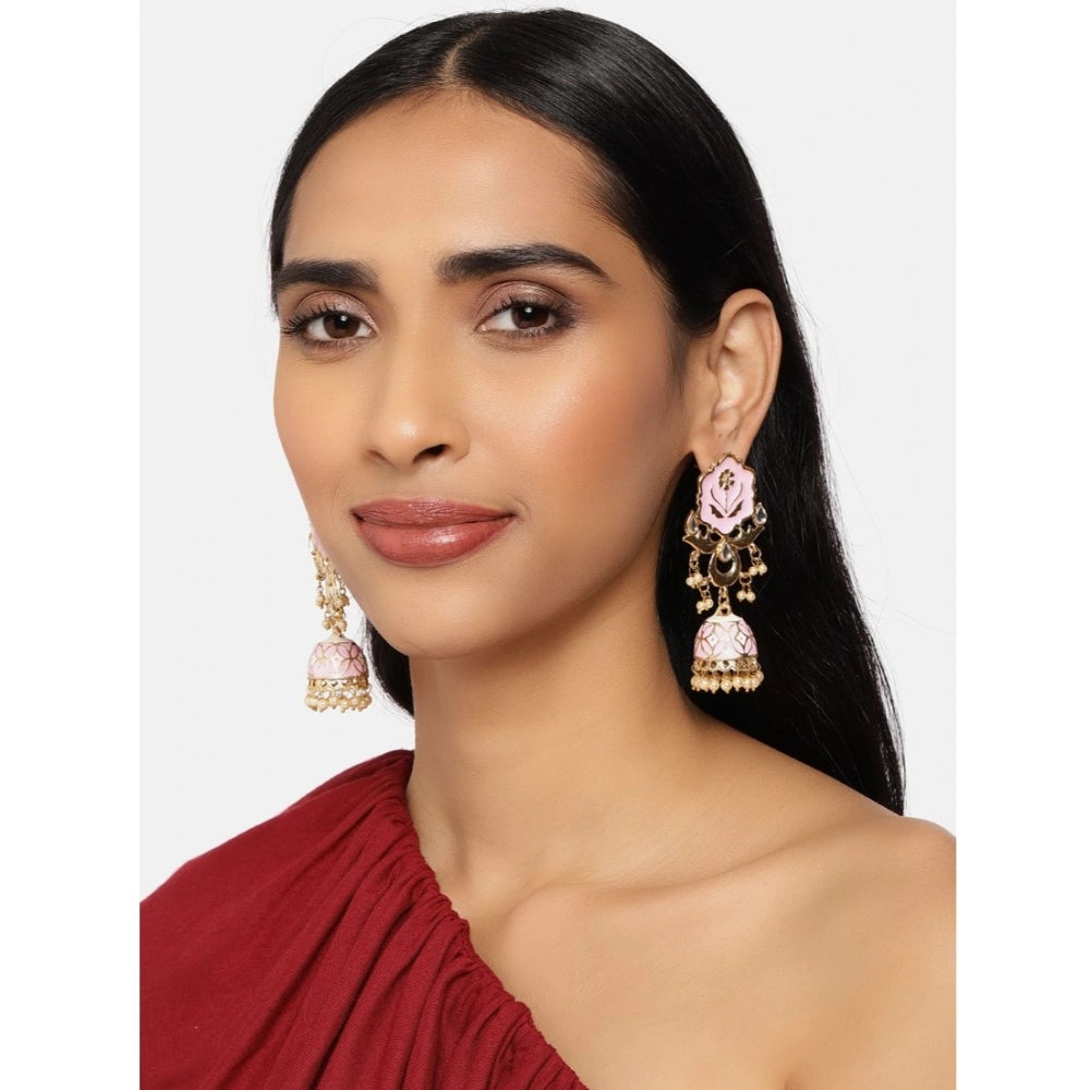 Women's Rose Gold Plated Alloy Earrings (Pink)