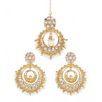 Women's Rose Gold Plated Alloy Kundan Earrings &amp; Mangtikka (White)