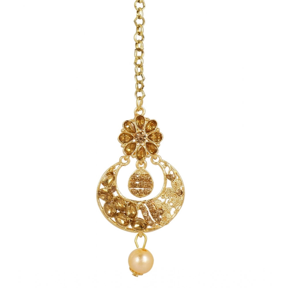 Women's Rose Gold Plated Alloy Kundan Earrings &amp; Mangtikka (Gold)