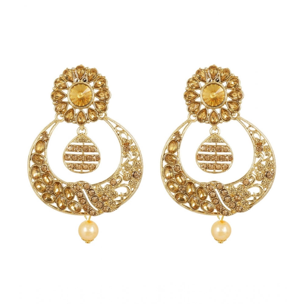 Women's Rose Gold Plated Alloy Kundan Earrings &amp; Mangtikka (Gold)