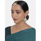 Women's Rose Gold Plated Alloy Kundan Earrings &amp; Mangtikka (White)