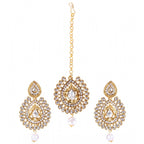 Women's Rose Gold Plated Alloy Kundan Earrings &amp; Mangtikka (White)