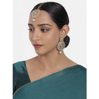 Women's Rose Gold Plated Alloy Kundan Earrings &amp; Mangtikka (White)