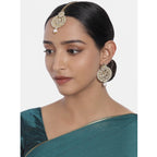 Women's Rose Gold Plated Alloy Kundan Earrings &amp; Mangtikka (White)