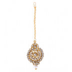 Women's Rose Gold Plated Alloy Kundan Earrings &amp; Mangtikka (White)