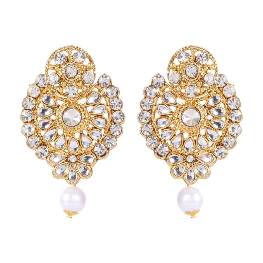 Women's Rose Gold Plated Alloy Kundan Earrings &amp; Mangtikka (White)