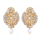 Women's Rose Gold Plated Alloy Kundan Earrings &amp; Mangtikka (White)