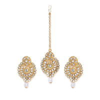 Women's Rose Gold Plated Alloy Kundan Earrings &amp; Mangtikka (White)