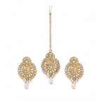 Women's Rose Gold Plated Alloy Kundan Earrings &amp; Mangtikka (White)
