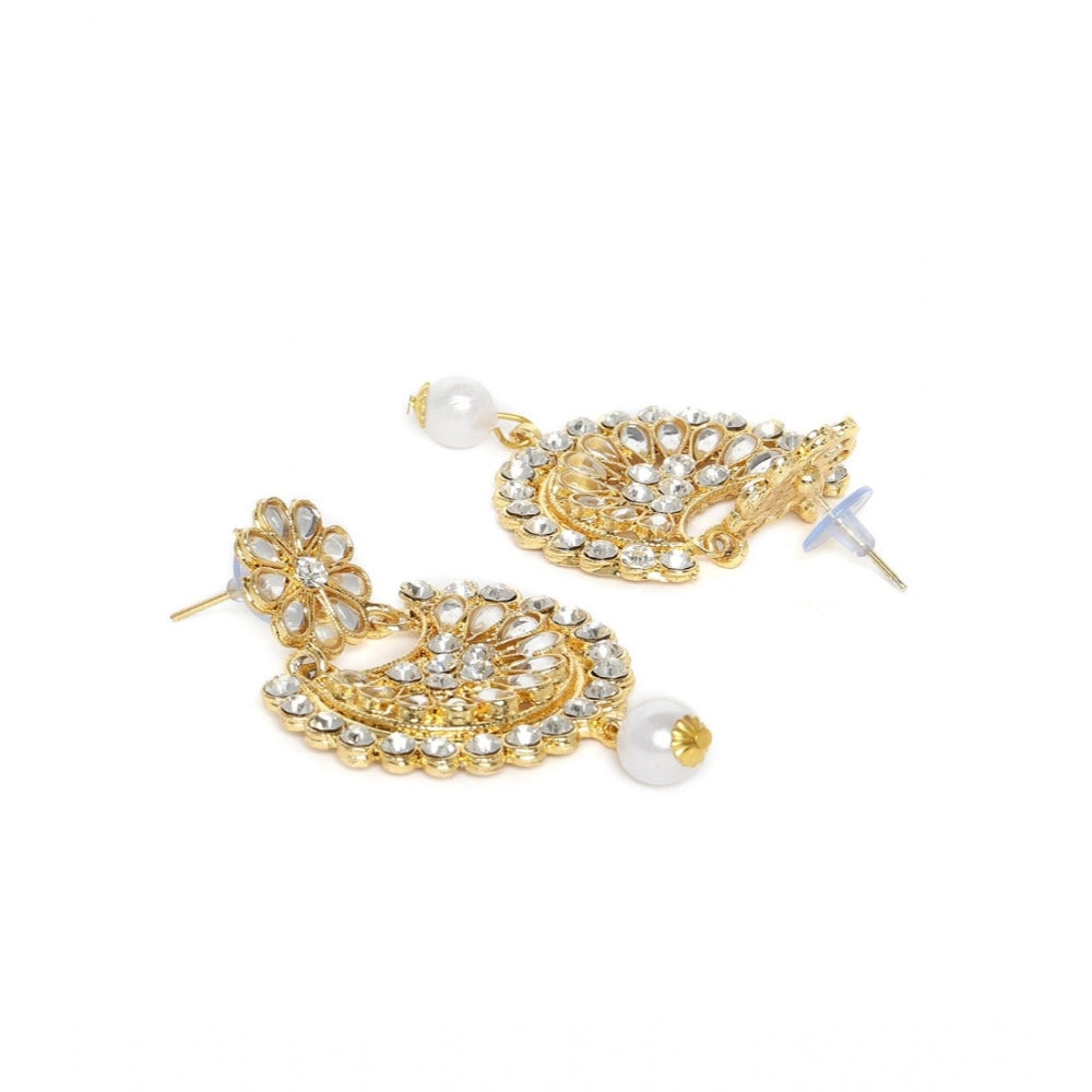 Women's Rose Gold Plated Alloy Kundan Earrings &amp; Mangtikka (White)
