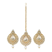 Women's Rose Gold Plated Alloy Kundan Earrings &amp; Mangtikka (White)