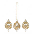 Women's Rose Gold Plated Alloy Kundan Earrings &amp; Mangtikka (White)