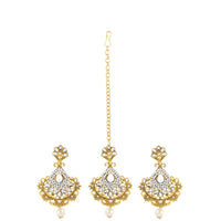 Women's Rose Gold Plated Alloy Kundan Earrings &amp; Mangtikka (White)