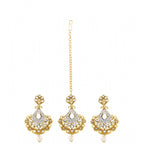 Women's Rose Gold Plated Alloy Kundan Earrings &amp; Mangtikka (White)