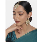 Women's Rose Gold Plated Alloy Kundan Earrings &amp; Mangtikka (White)