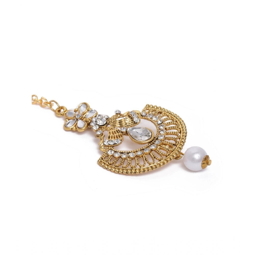 Women's Rose Gold Plated Alloy Kundan Earrings &amp; Mangtikka (White)