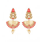 Women's Rose Gold Plated Alloy Kundan Earrings &amp; Mangtikka (Gold &amp; Red)
