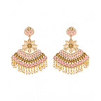Women's Rose Gold Plated Alloy Kundan Earrings &amp; Mangtikka (Pink)
