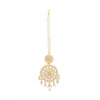 Women's Rose Gold Plated Alloy Kundan Earrings &amp; Mangtikka (White)