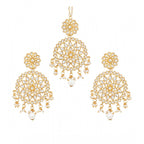 Women's Rose Gold Plated Alloy Kundan Earrings &amp; Mangtikka (White)