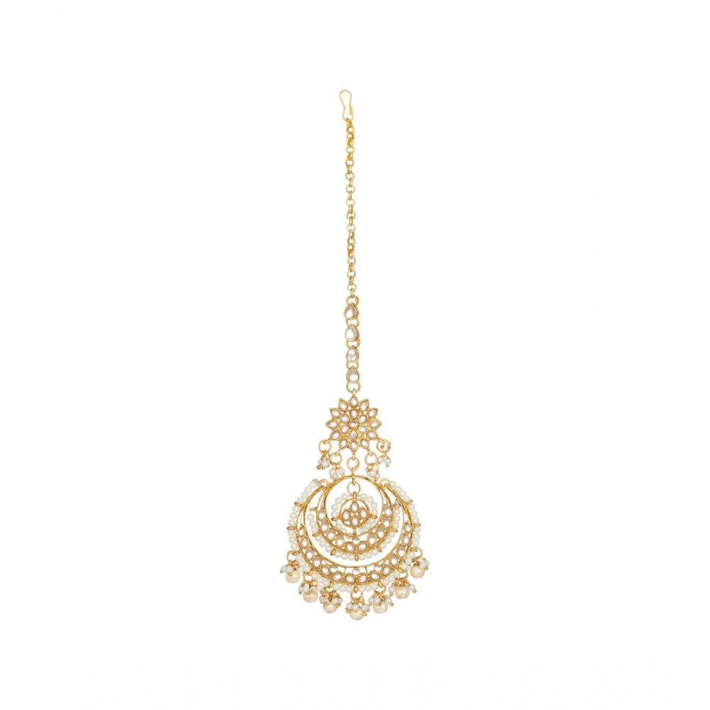 Women's Rose Gold Plated Alloy Kundan Earrings &amp; Mangtikka (White)