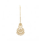Women's Rose Gold Plated Alloy Kundan Earrings &amp; Mangtikka (White)