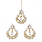 Women's Rose Gold Plated Alloy Kundan Earrings &amp; Mangtikka (White)