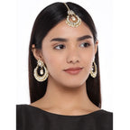 Women's Rose Gold Plated Alloy Kundan Earrings &amp; Mangtikka (White)
