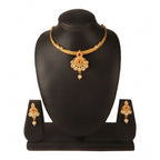 Women's Rose Gold Plated Alloy Necklace &amp; Earings Set (Red &amp; White)
