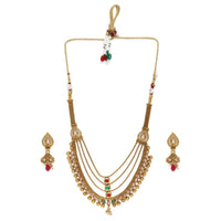 Women's Rose Gold Plated Alloy Necklace &amp; Earings Set (Multicolor)