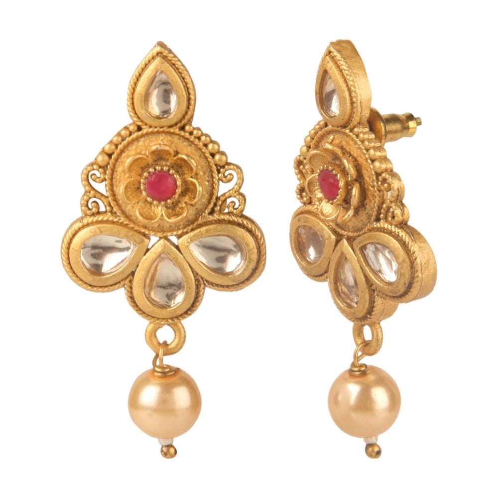 Women's Rose Gold Plated Alloy Necklace &amp; Earings Set (Red &amp; White)
