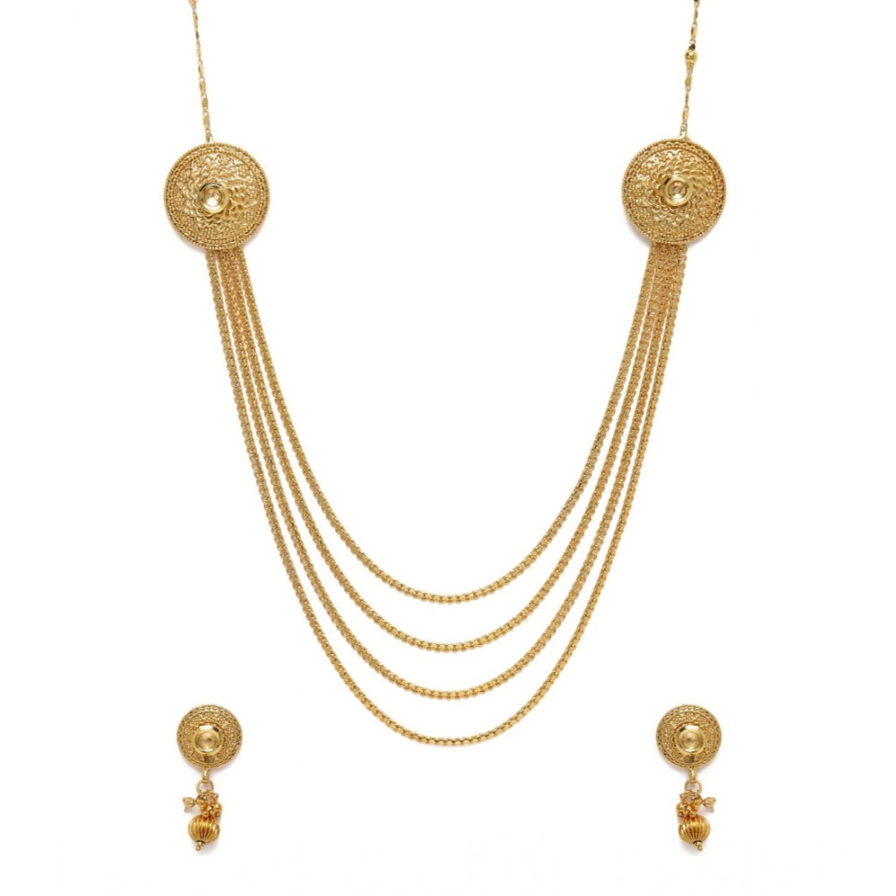 Women's Rose Gold Plated Alloy Long Haram Jewellery Set (Gold)