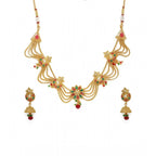 Women's Rose Gold Plated Alloy Necklace Set (Green &amp; Red)