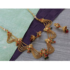 Women's Rose Gold Plated Alloy Necklace Set (Green &amp; Red)