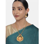 Women's Rose Gold Plated Alloy Jewellery Chain Pendant Sets (Gold &amp; Red)