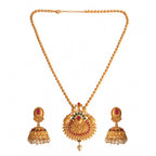 Women's Rose Gold Plated Alloy Jewellery Chain Pendant Sets (Gold &amp; Red)