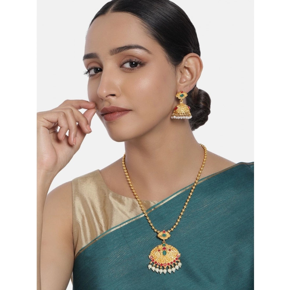 Women's Rose Gold Plated Alloy Jewellery Chain Pendant Sets (Gold &amp; Red)