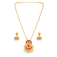 Women's Rose Gold Plated Alloy Jewellery Chain Pendant Sets (Gold &amp; Red)