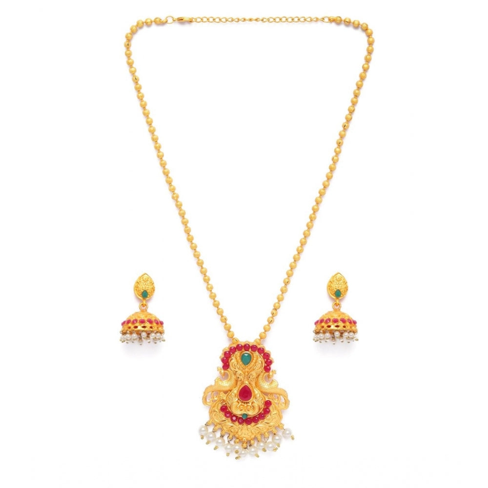Women's Rose Gold Plated Alloy Jewellery Chain Pendant Sets (Gold &amp; Red)