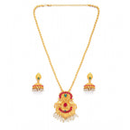 Women's Rose Gold Plated Alloy Jewellery Chain Pendant Sets (Gold &amp; Red)