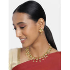 Women's Rose Gold Plated Alloy Necklace &amp; Earings Set (Green &amp; Red)