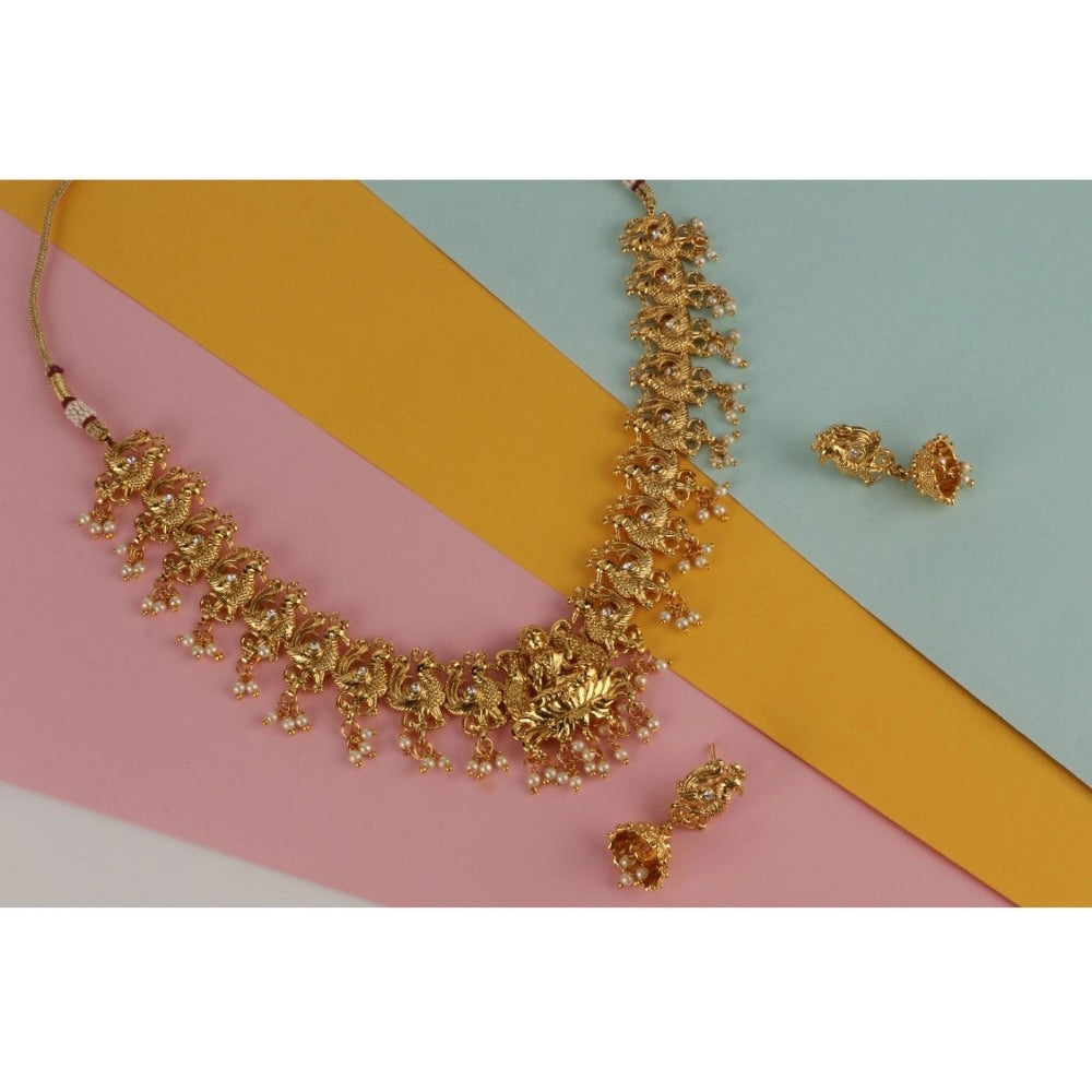 Women's Rose Gold Plated Alloy Necklace &amp; Earings Set (Gold)