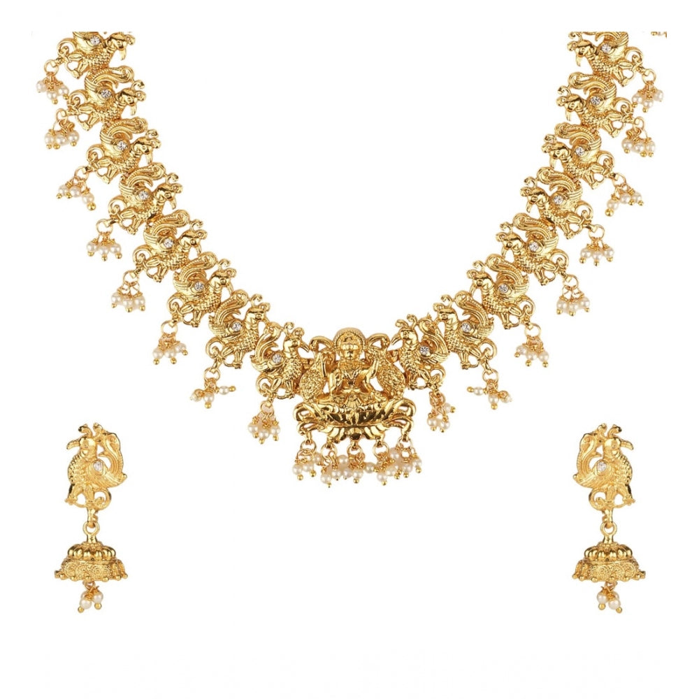 Women's Rose Gold Plated Alloy Necklace &amp; Earings Set (Gold)