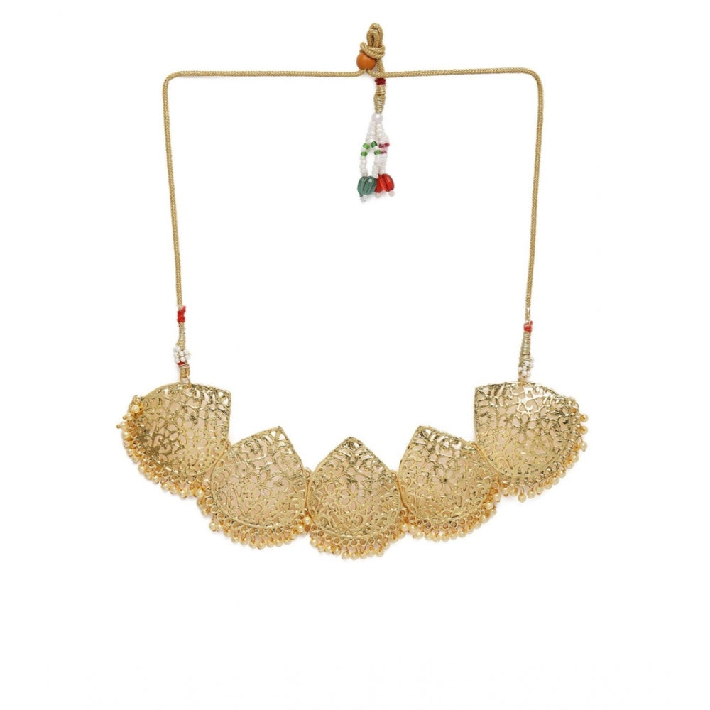 Women's Rose Gold Plated Alloy Necklace &amp; Earings Set (Gold)