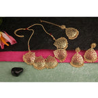 Women's Rose Gold Plated Alloy Necklace &amp; Earings Set (Gold)